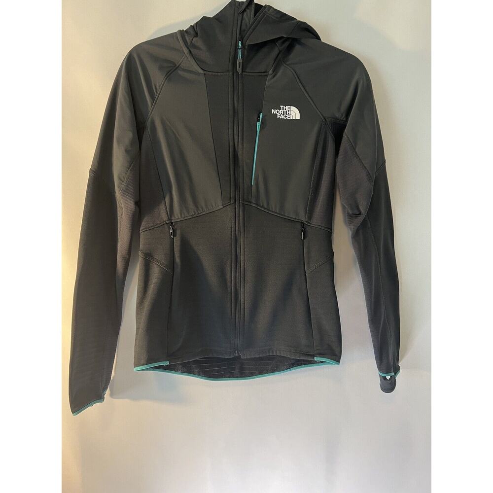 The North Face Black Hooded Softshell Jacket with Teal Accents